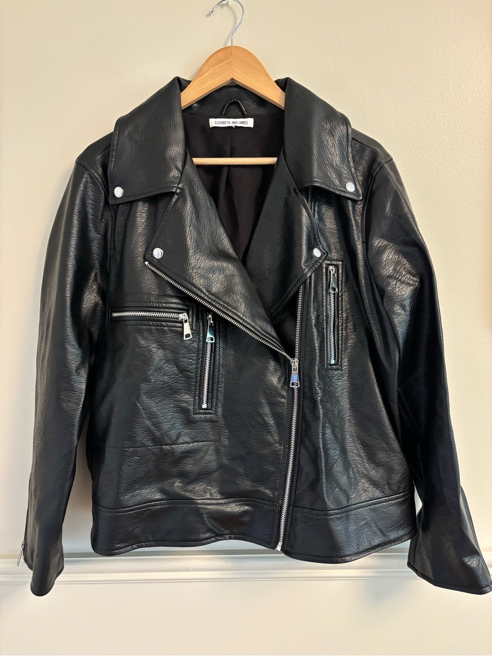 Elizabeth and James Black oversized Faux Leather Moto Jacket